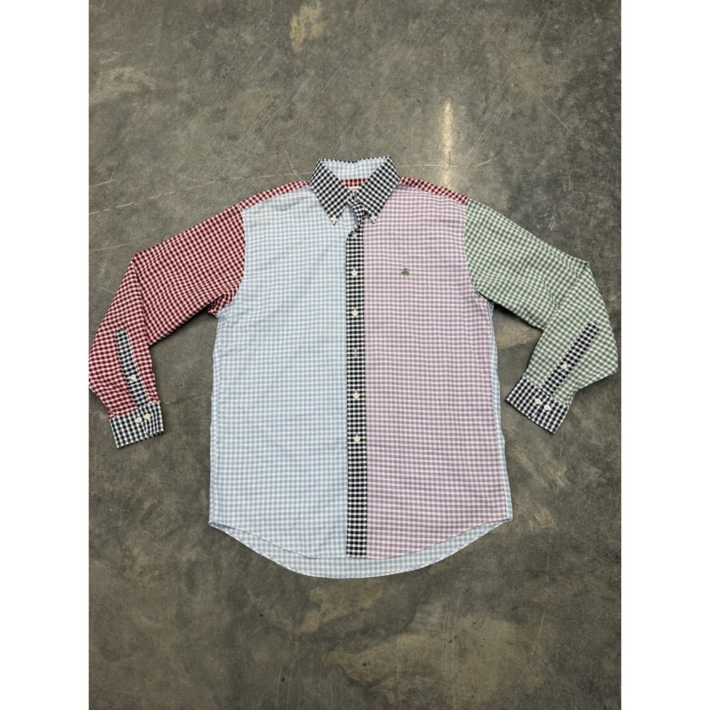 Brooks Brothers 346 Shirt Mens M Multicolor Gingham Patchwork Non-Iron Supima